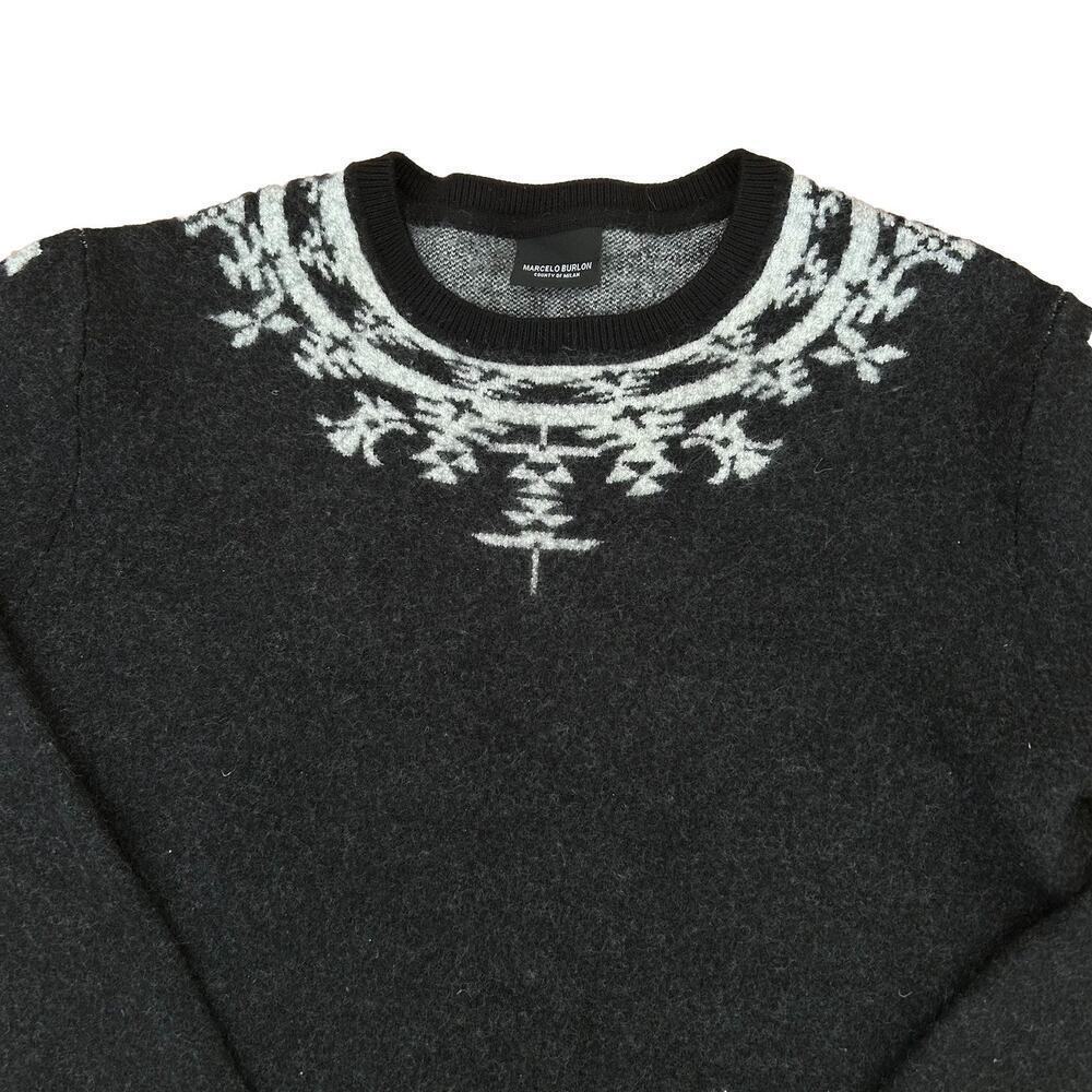 Marcelo Burlon Heumules Black Wool Nordic Print Sweater Size Large (Felted) - Picture 5 of 8